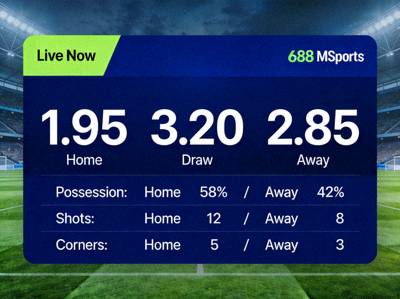 Live football betting interface on M88 MSports showing match odds and in-play statistics