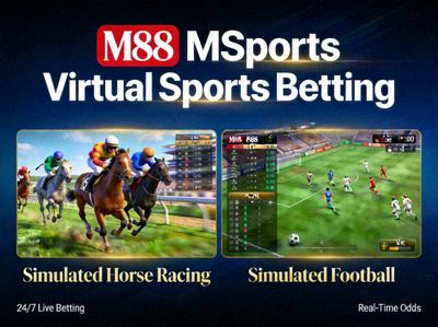 Virtual sports betting section of M88 MSports featuring simulated horse racing and football matches